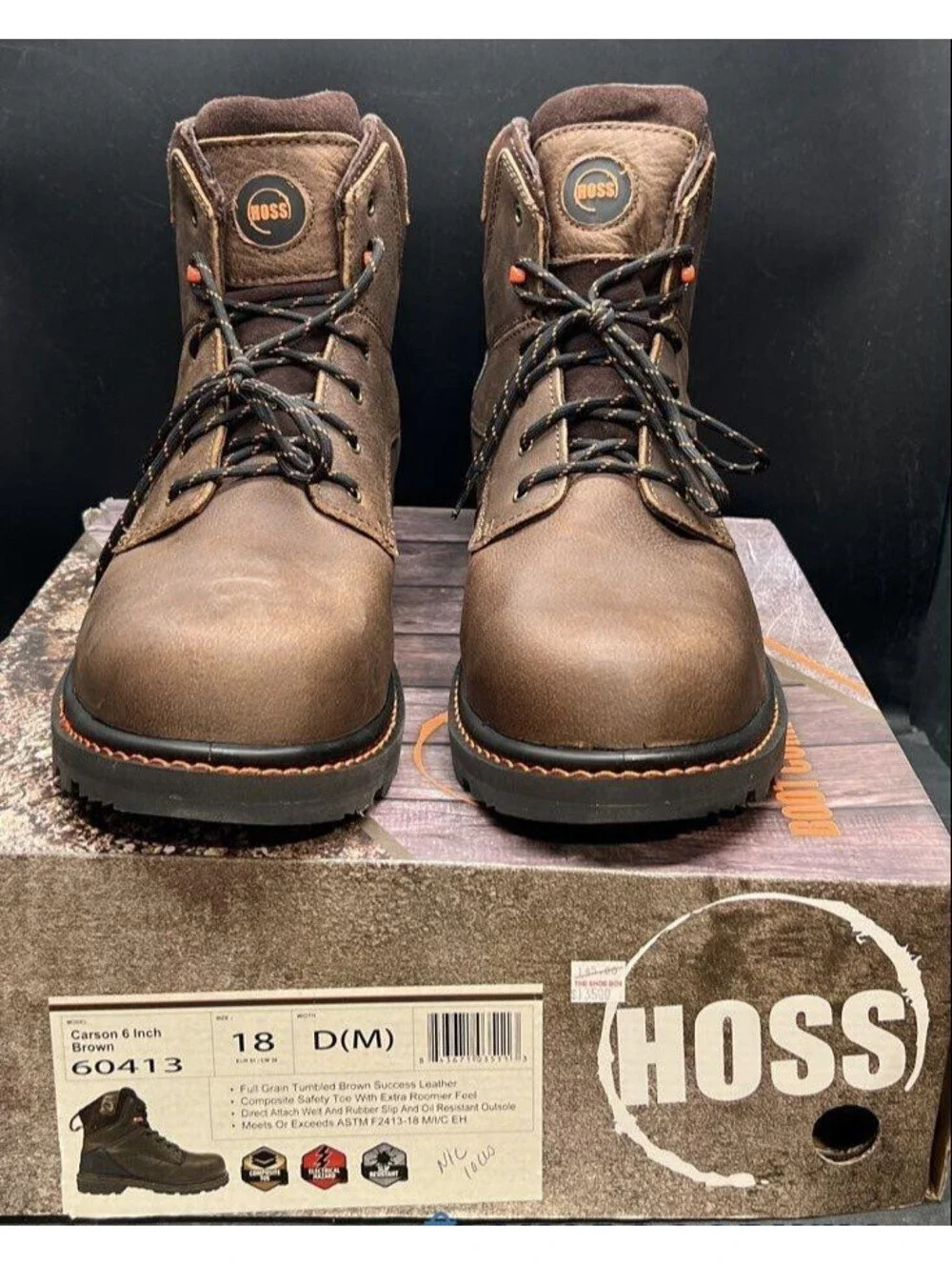 HOSS CARSON BROWN COMPOSITE TOE MEN'S 60413-D BOOTS - NEW with box Sz 18